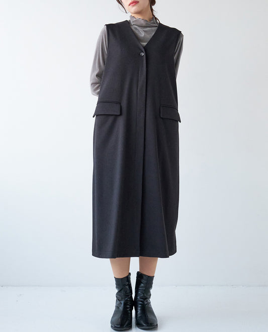 ウールライクVネックロングジレ