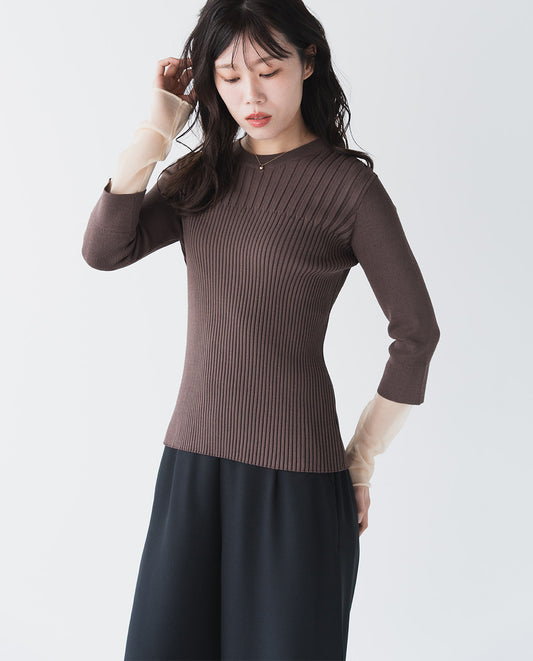 配色シアードッキング リブプルオーバー