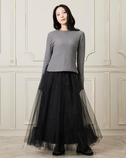 透かし編み袖スリットプルオーバー