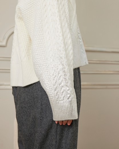 箔プリントゲーブルニット