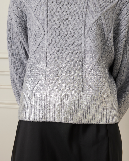 箔プリントゲーブルニット