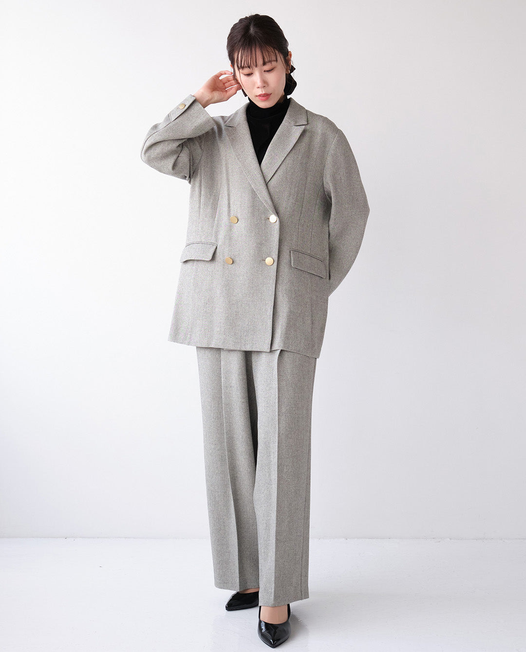 エステルストレッチダブルテーラードジャケット