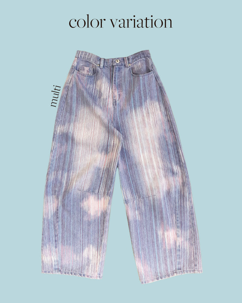 マルチストライプ バレルデニムパンツ