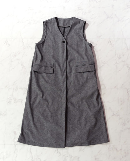 ウールライクVネックロングジレ