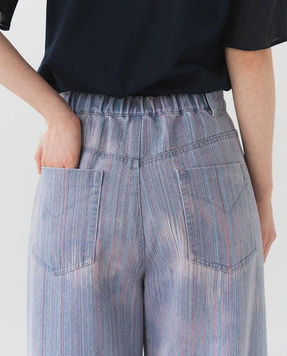 マルチストライプ バレルデニムパンツ