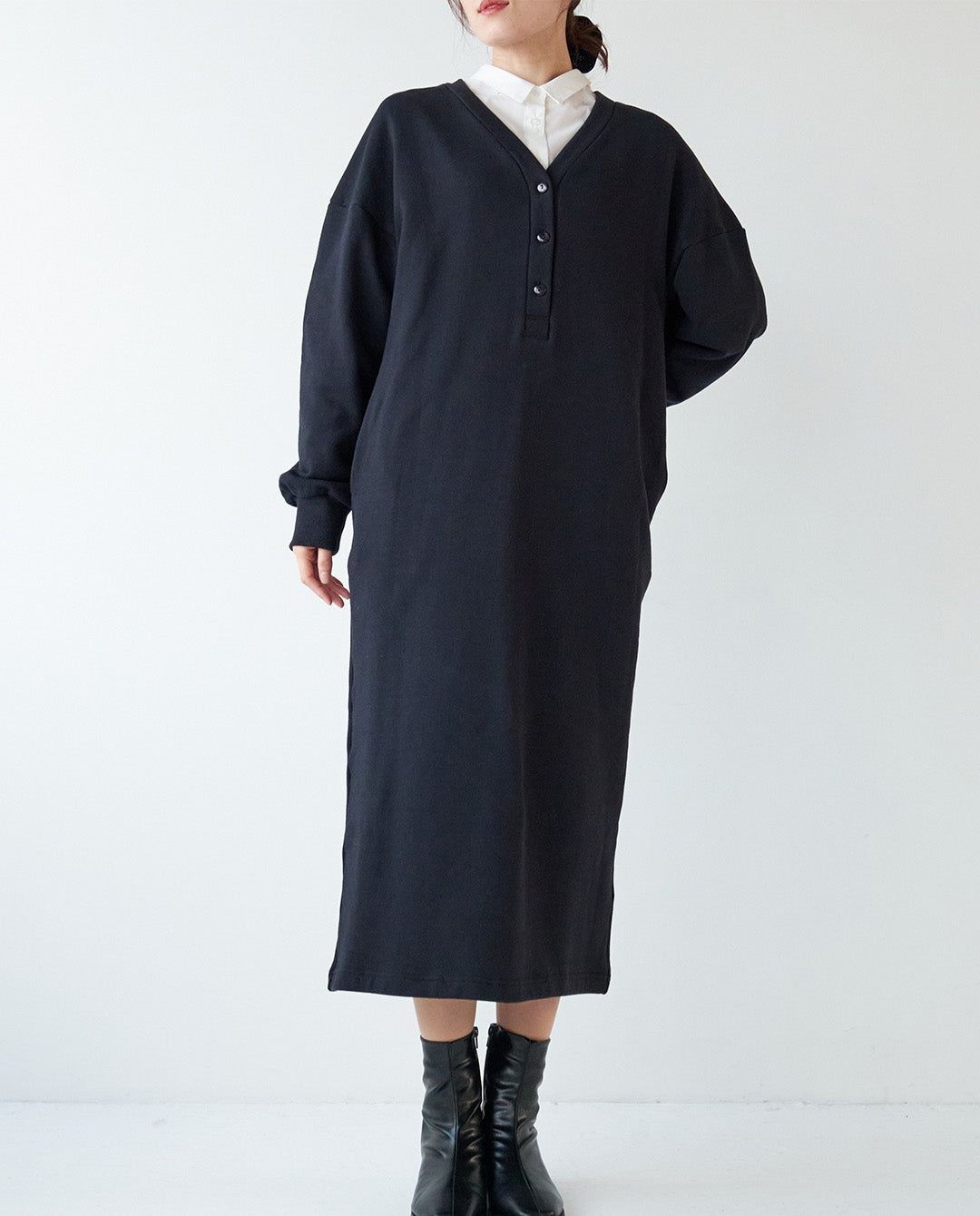 裏起毛Vネックワンピース