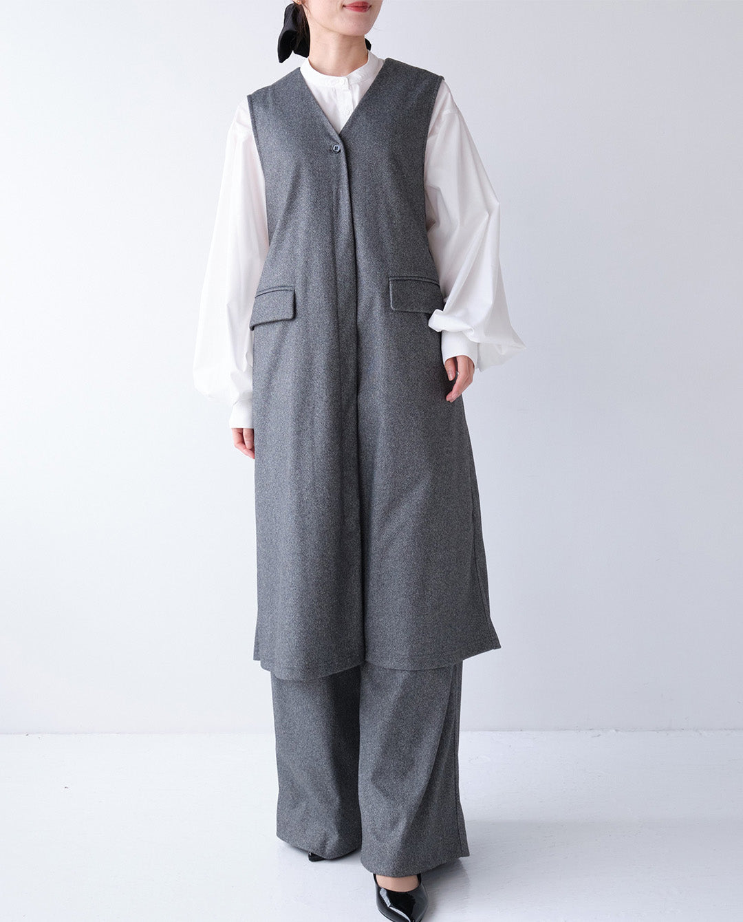 ウールライクVネックロングジレ