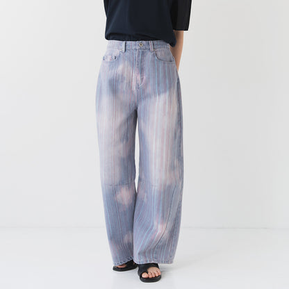 マルチストライプ バレルデニムパンツ