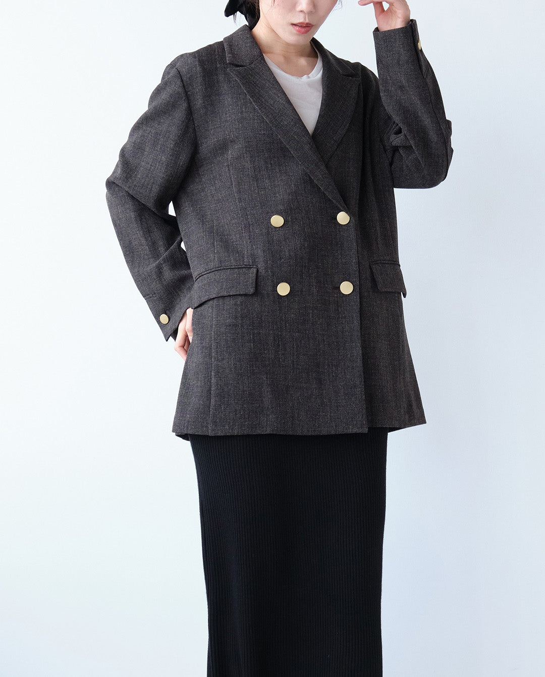 エステルストレッチダブルテーラードジャケット