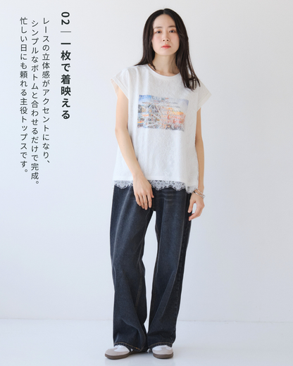 レースフォトフレンチTシャツ