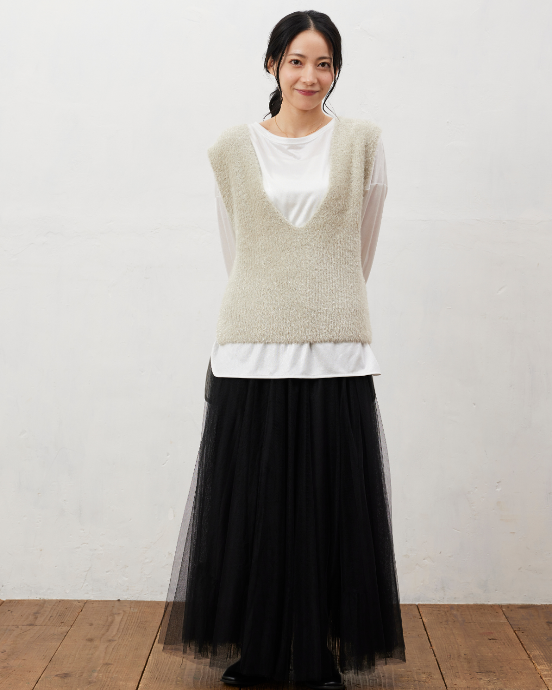 ラメシャギーニットベスト