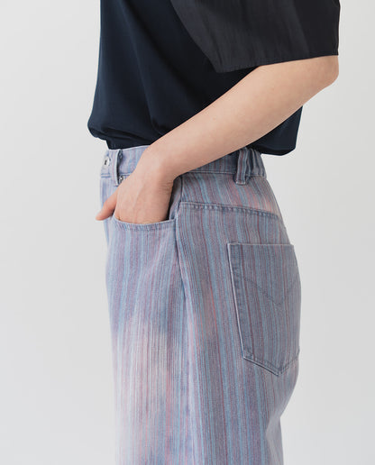 マルチストライプ バレルデニムパンツ