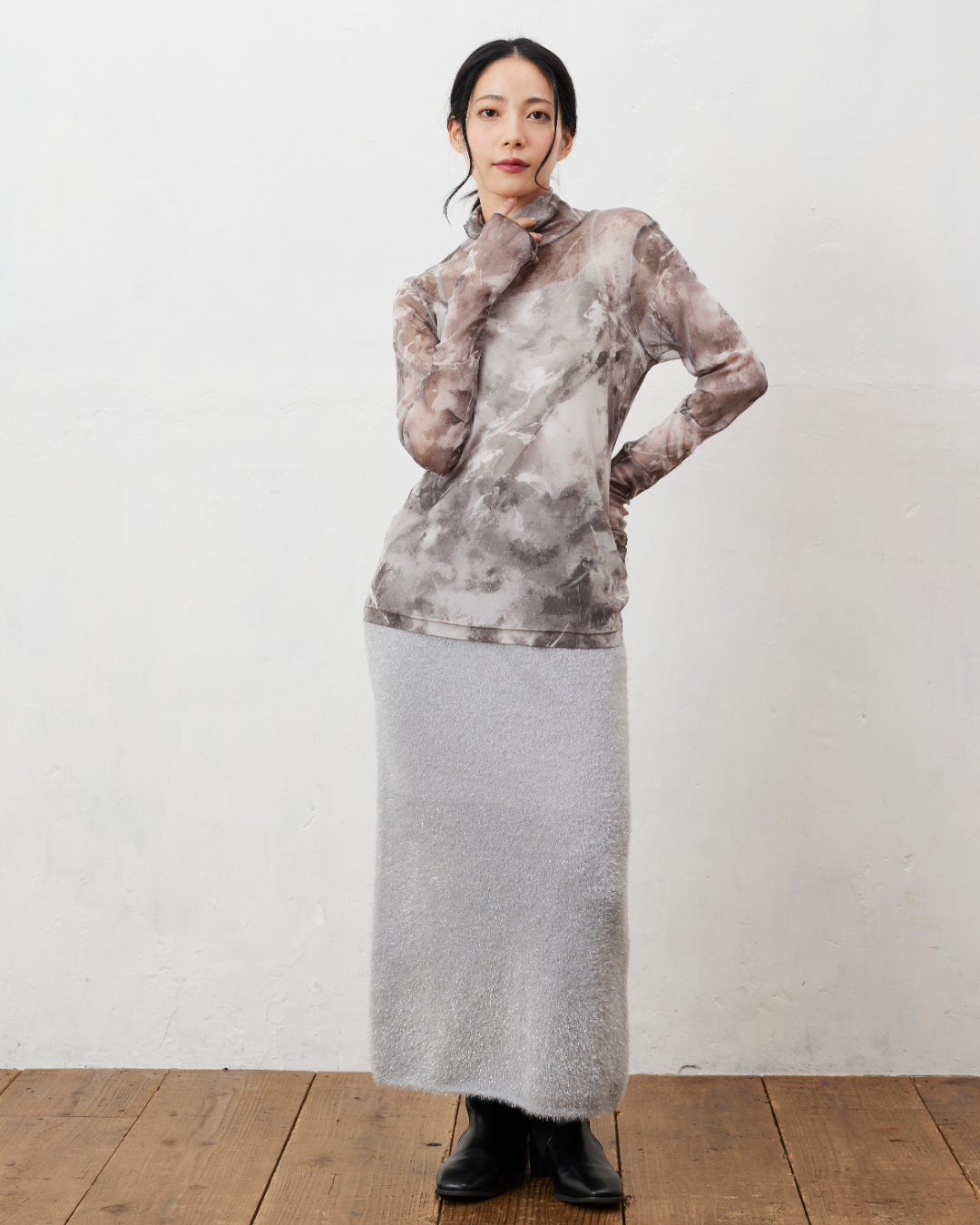 ラメシャギーニットスカート