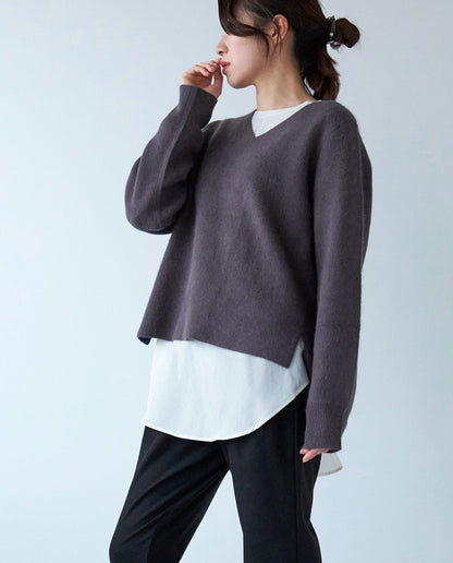 ダブルフェイスVネックニット