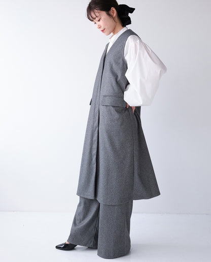 ウールライクVネックロングジレ