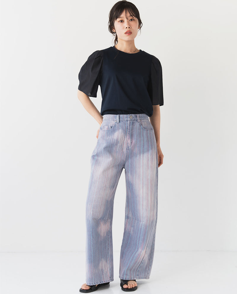 マルチストライプ バレルデニムパンツ