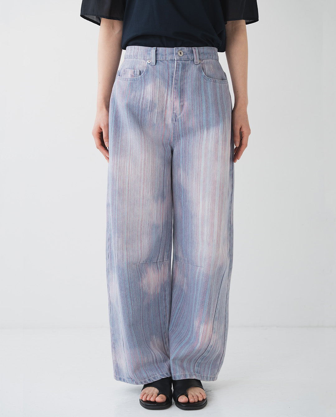 マルチストライプ バレルデニムパンツ