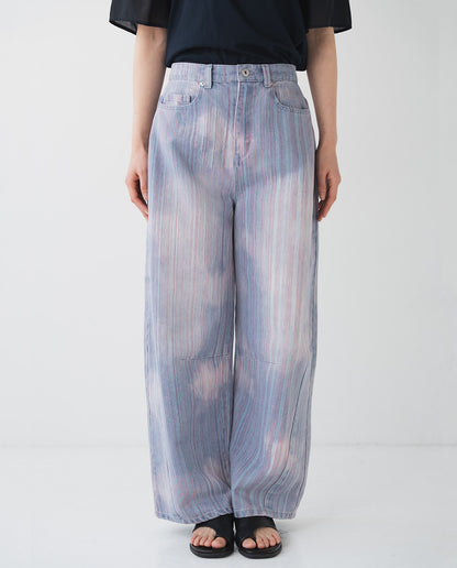 マルチストライプ バレルデニムパンツ