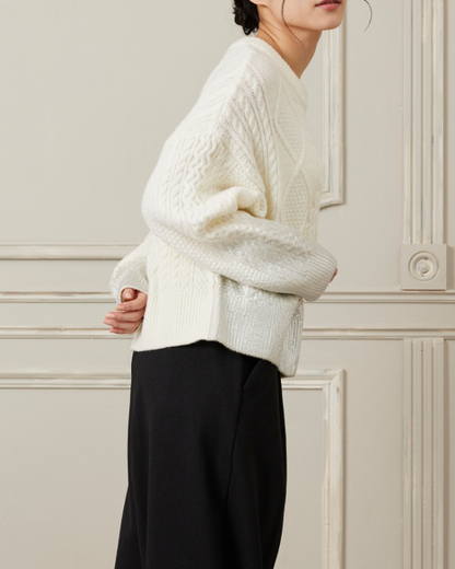 箔プリントゲーブルニット