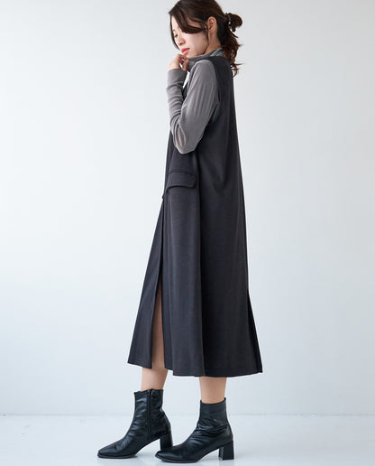 ウールライクVネックロングジレ