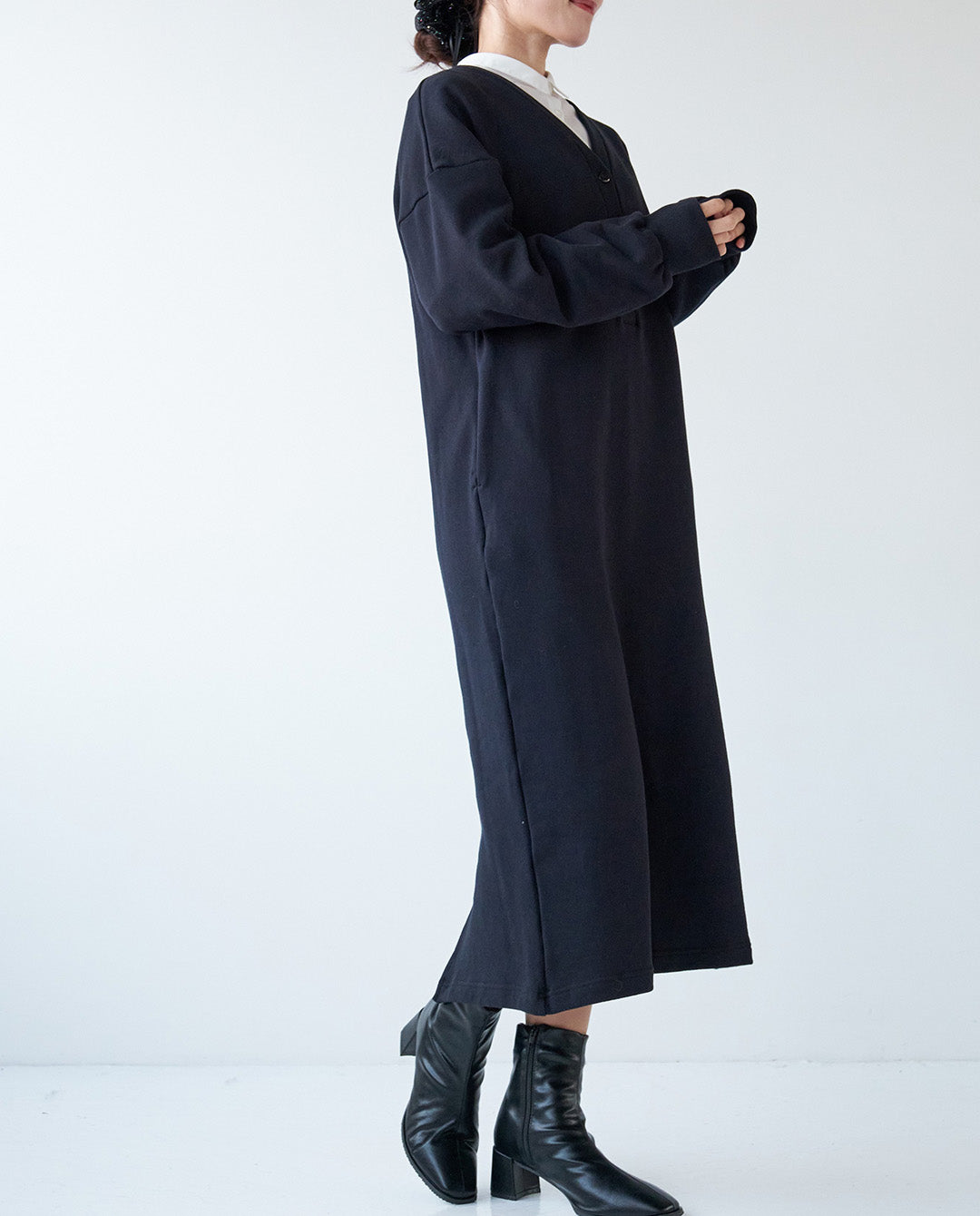 裏起毛Vネックワンピース