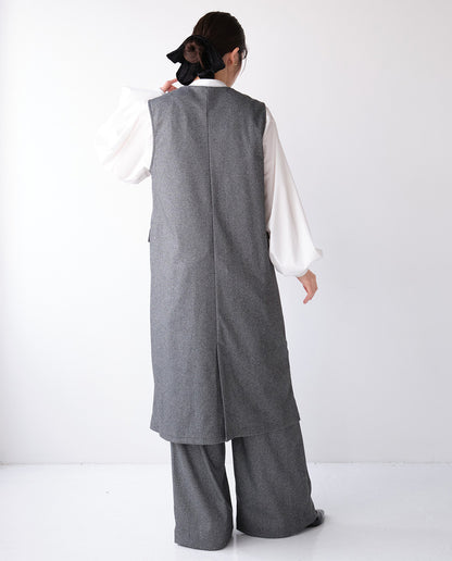 ウールライクVネックロングジレ