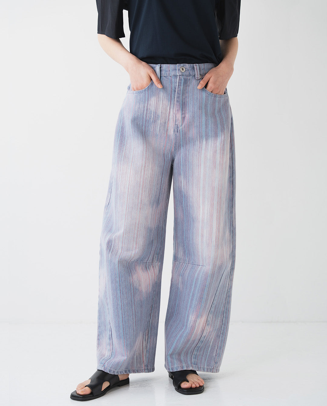 マルチストライプ バレルデニムパンツ