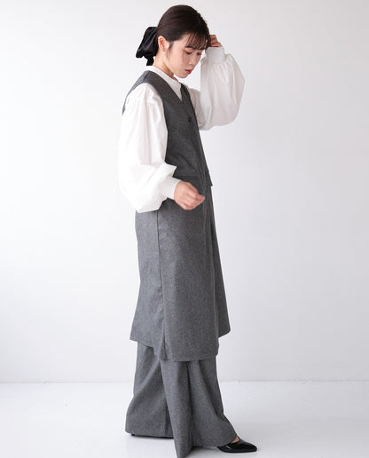 ウールライクVネックロングジレ