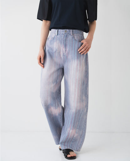 マルチストライプ バレルデニムパンツ