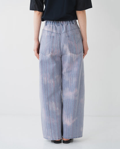 マルチストライプ バレルデニムパンツ