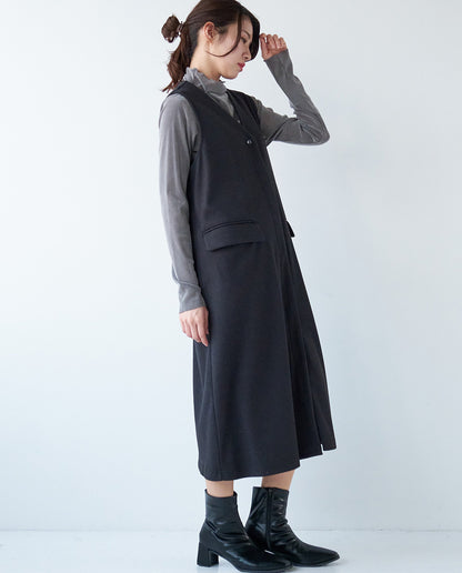 ウールライクVネックロングジレ