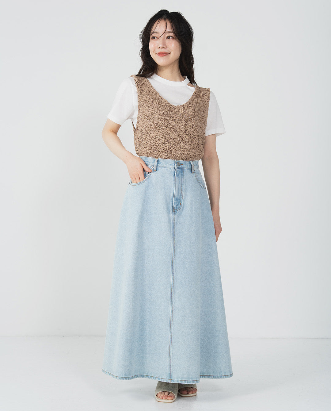 手編み風ざっくりニットベスト