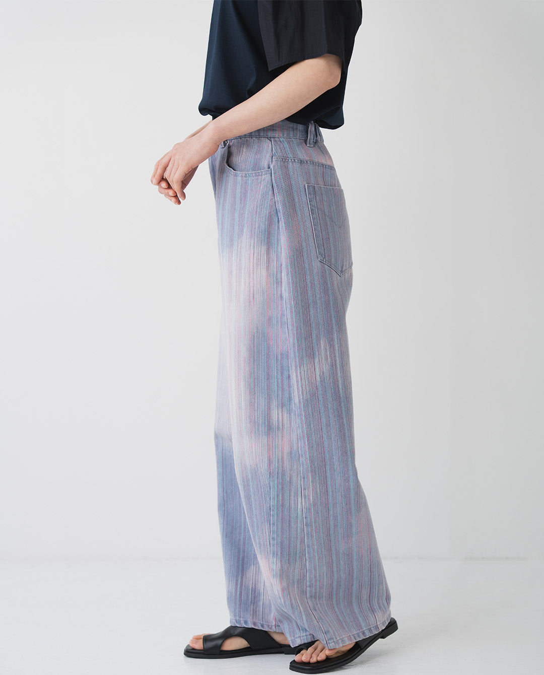 マルチストライプ バレルデニムパンツ