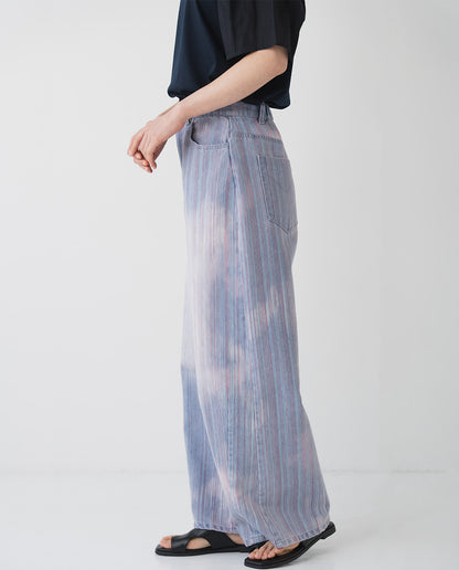 マルチストライプ バレルデニムパンツ