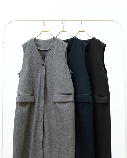 ウールライクVネックロングジレ