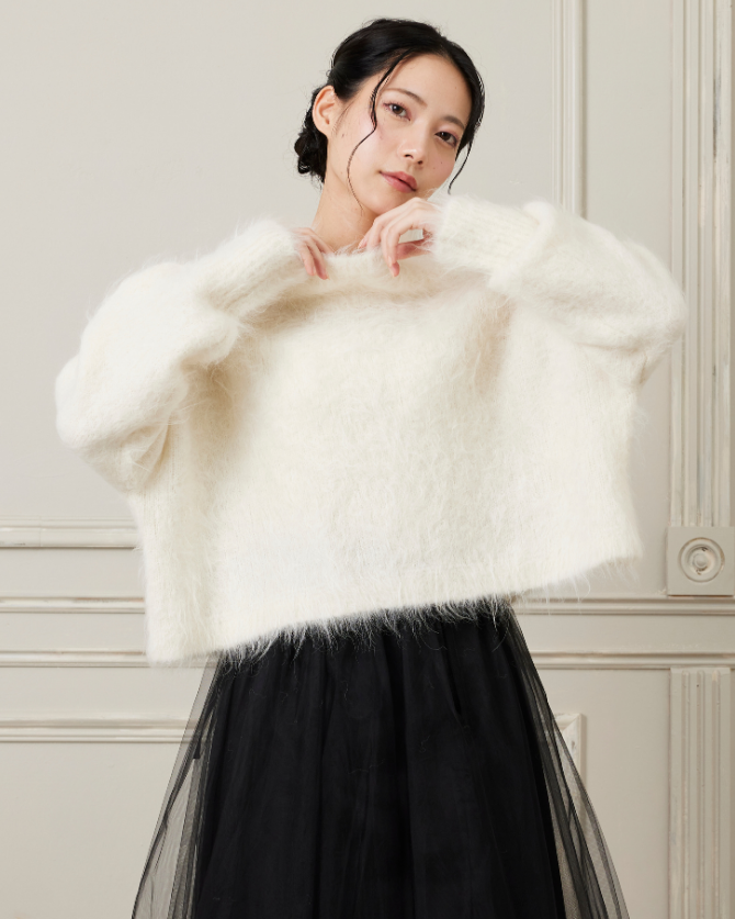 アルパカシャギーショートニット