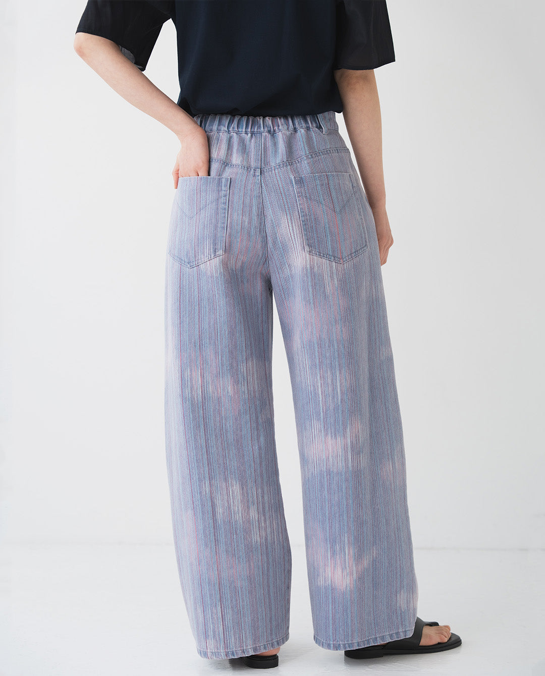 マルチストライプ バレルデニムパンツ