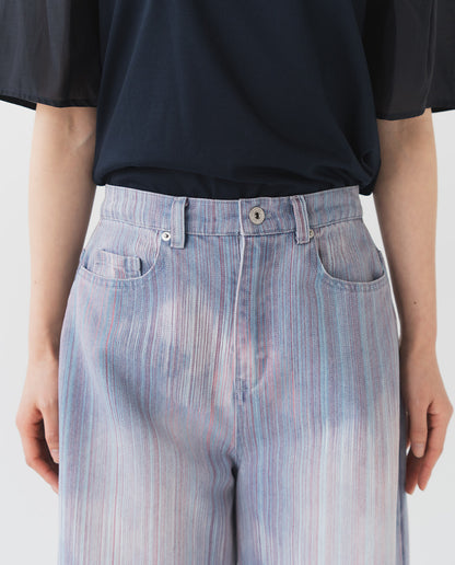 マルチストライプ バレルデニムパンツ