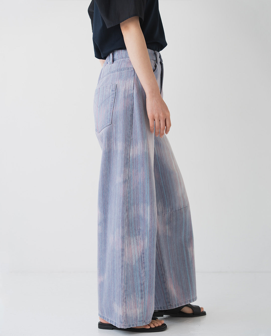 マルチストライプ バレルデニムパンツ