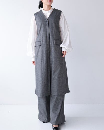 ウールライクVネックロングジレ