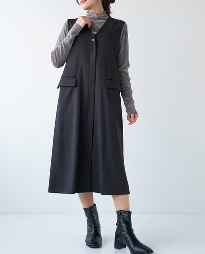 ウールライクVネックロングジレ