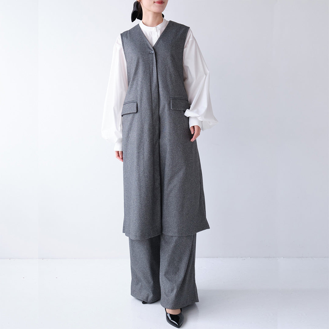 ウールライクVネックロングジレ