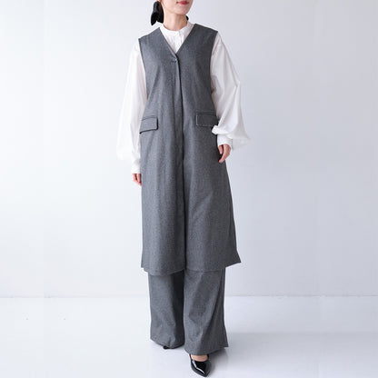 ウールライクVネックロングジレ