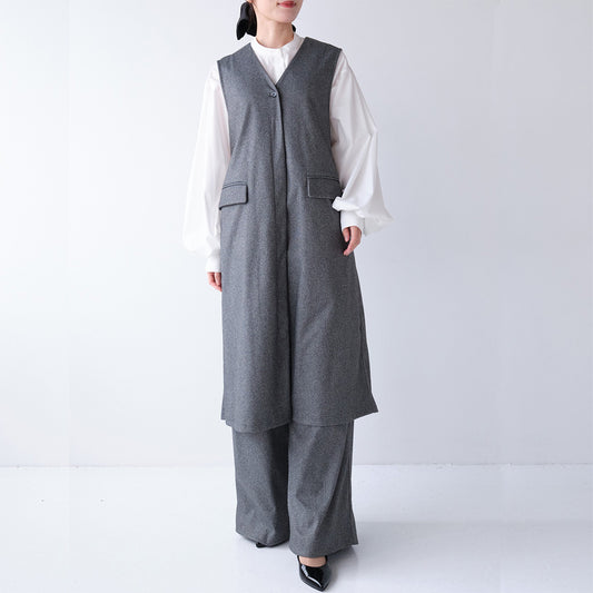 ウールライクVネックロングジレ