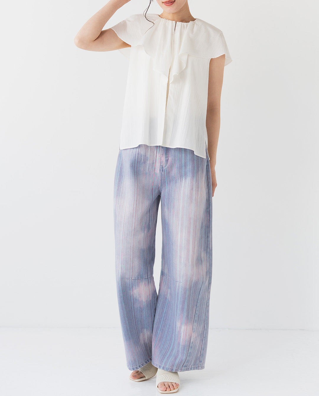 マルチストライプ バレルデニムパンツ